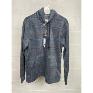 Vissla Eco-Zy Striped Fleece Henley Pullover Hoodie Button Up Top‎ Mens Medium